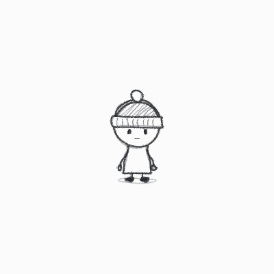 Tiny original pencil-drawn kid in a beanie standing alone in the middle of a large empty white canvas, lines quietly boiling
